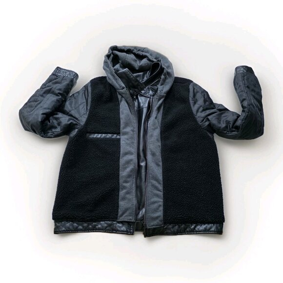 Levi's Trucker Jacket Men L Black Faux Leather LS Hooded Pockets Western Grunge - Picture 13 of 16